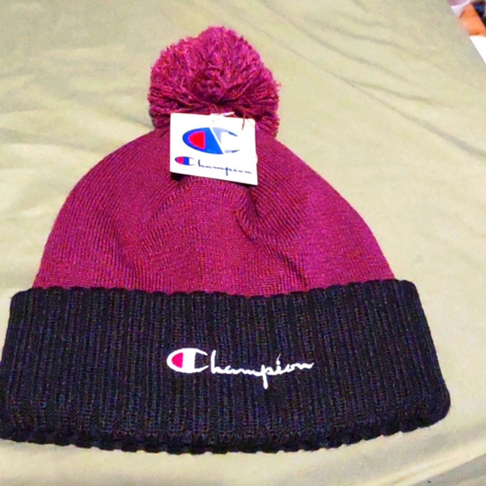 1 Purple and Black Knitted Hat with Pom-pom NWT
